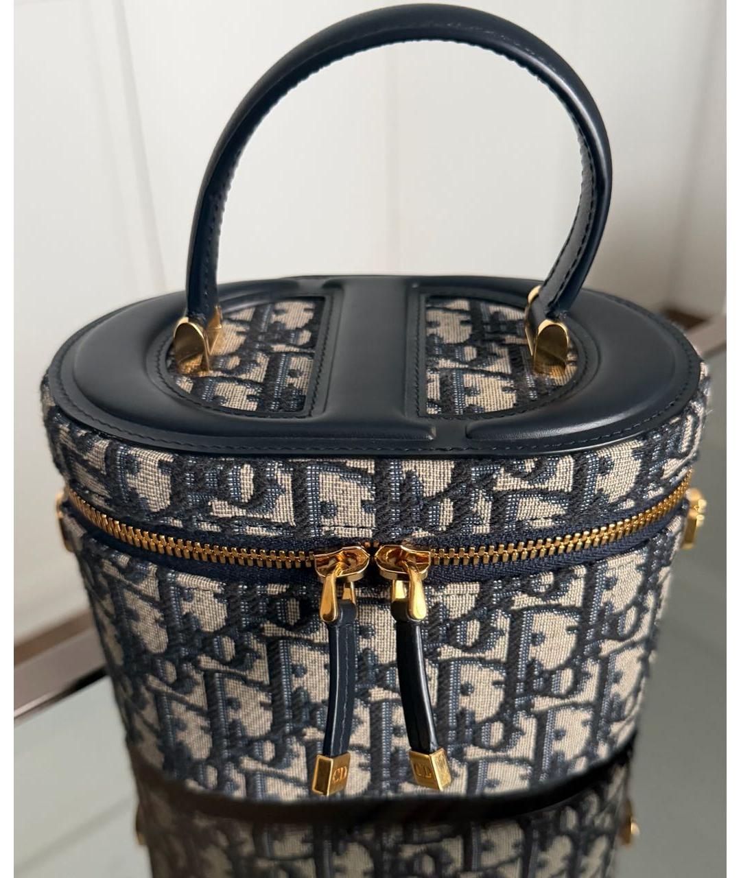CHRISTIAN DIOR Темно-синяя сумка с короткими ручками из канвы, фото 5