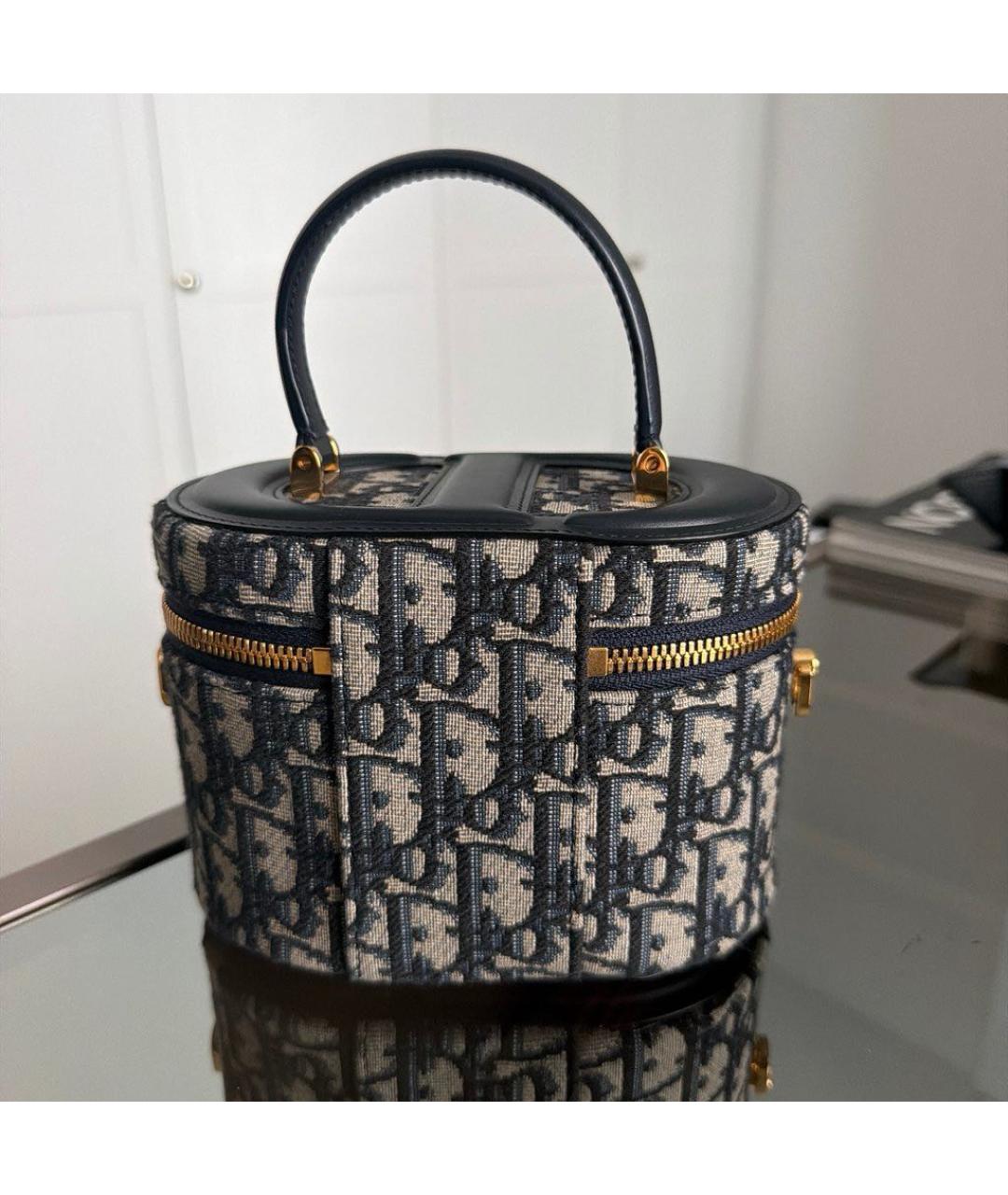 CHRISTIAN DIOR Темно-синяя сумка с короткими ручками из канвы, фото 4