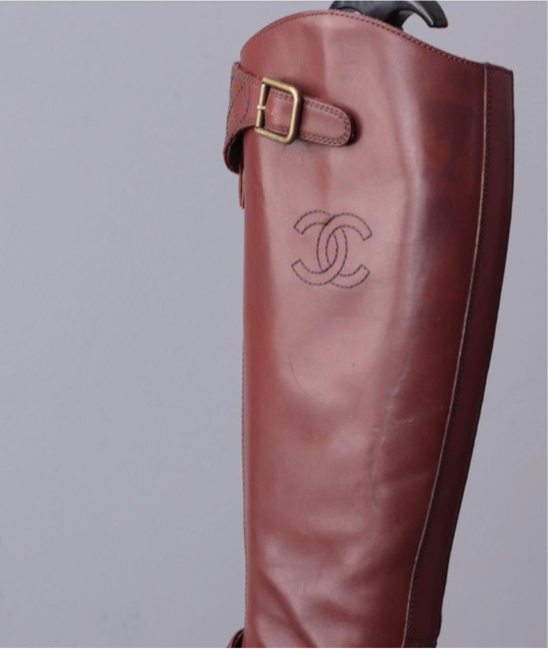CHANEL Коричневые кожаные сапоги, фото 6