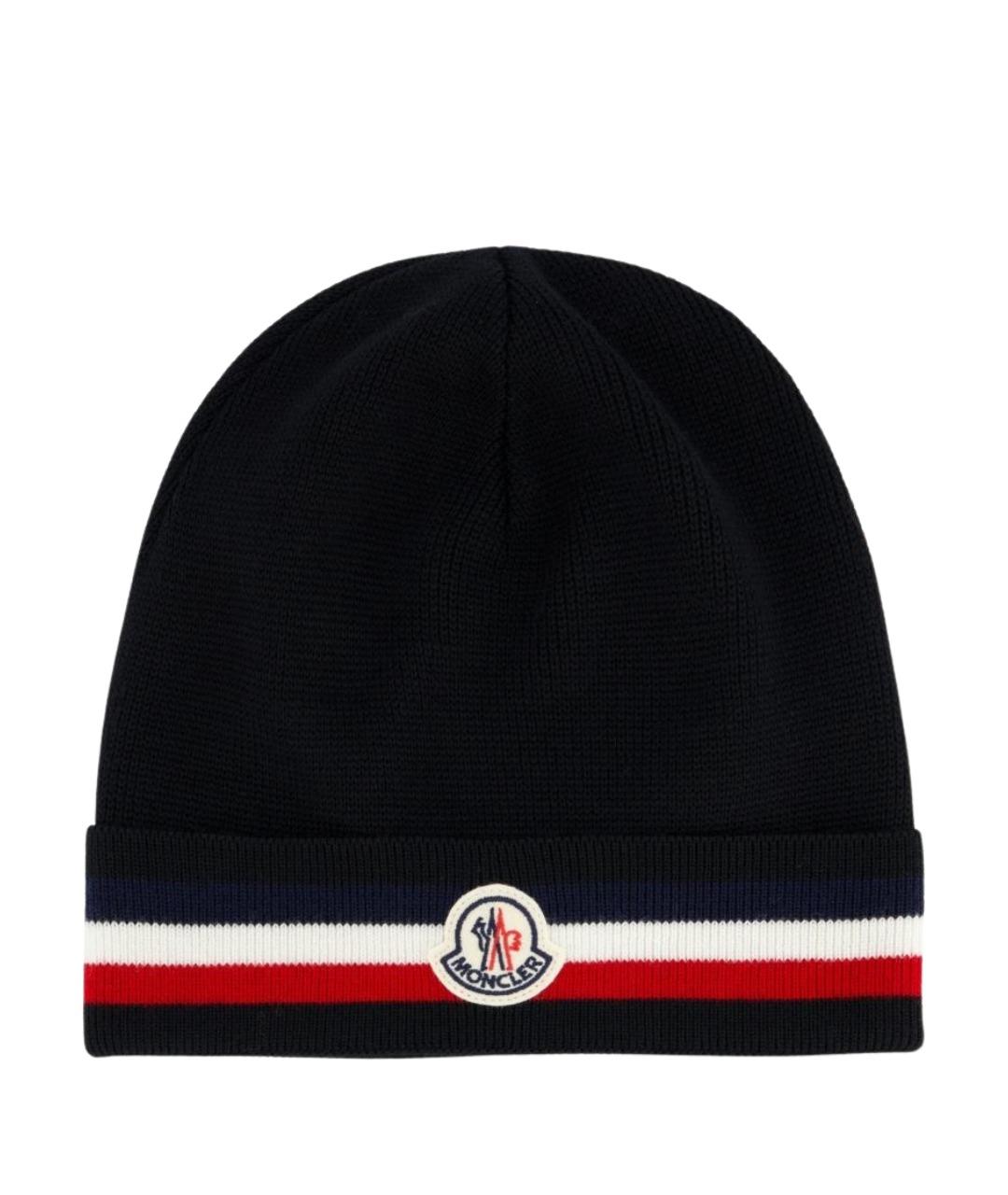 MONCLER Черная шерстяная шапка, фото 1