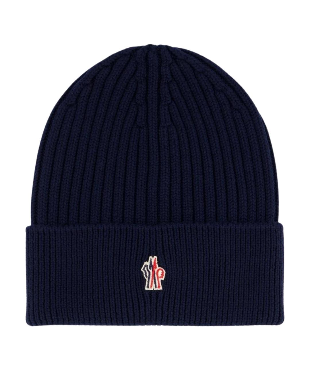 MONCLER GRENOBLE Синяя шерстяная шапка, фото 1