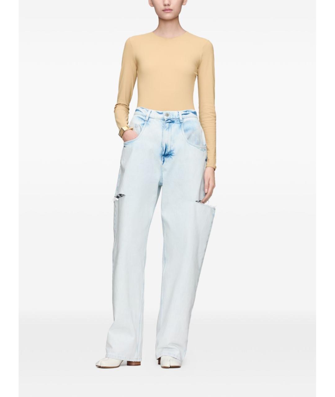 MAISON MARGIELA Голубые хлопковые прямые джинсы, фото 4