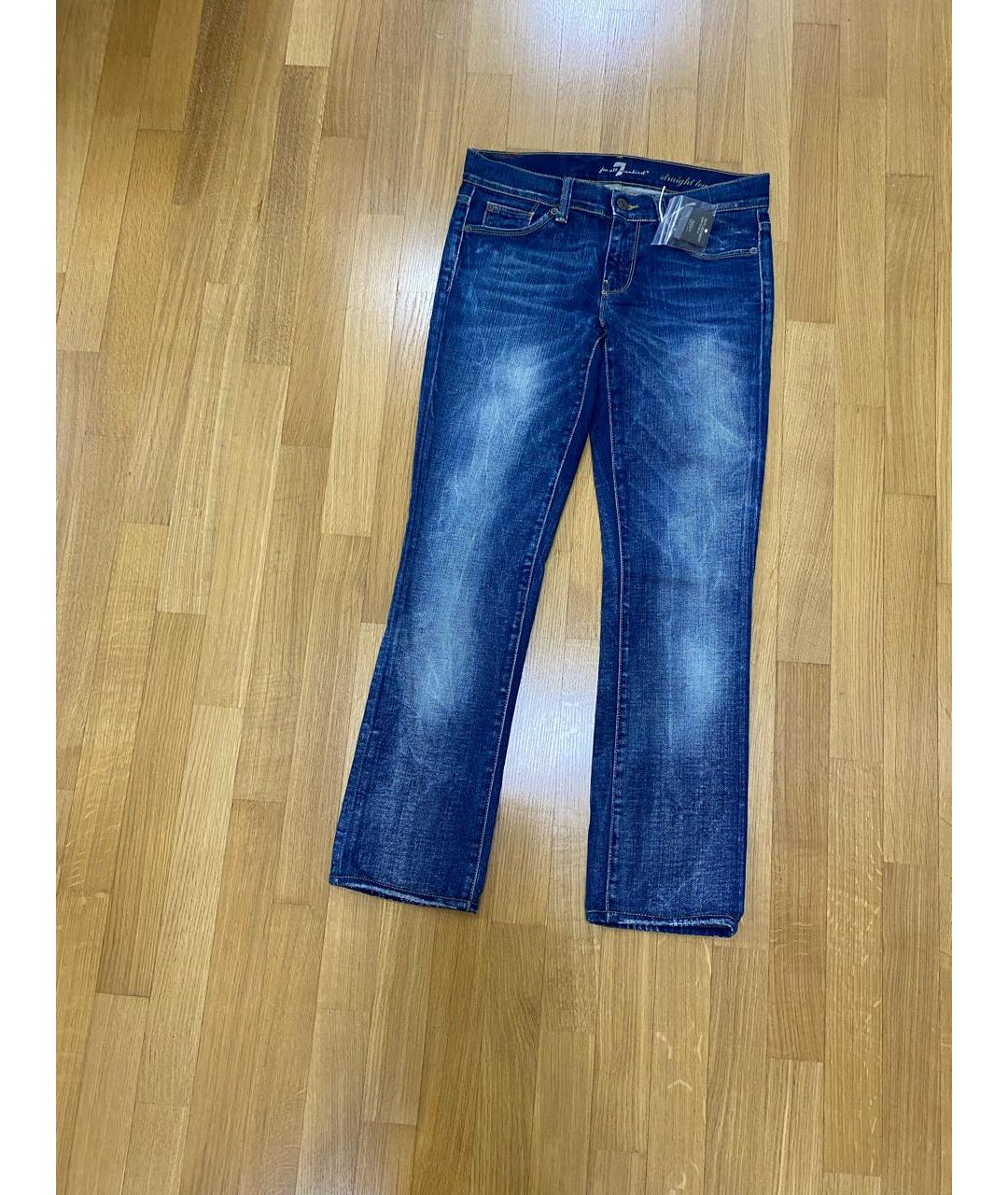 7 FOR ALL MANKIND Синие хлопко-эластановые прямые джинсы, фото 9