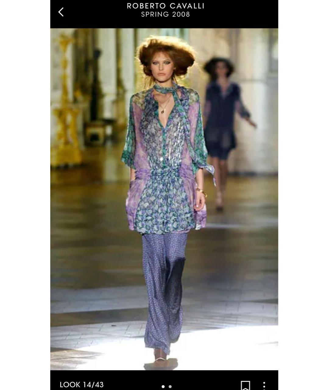 ROBERTO CAVALLI Фиолетовые шелковые брюки широкие, фото 3