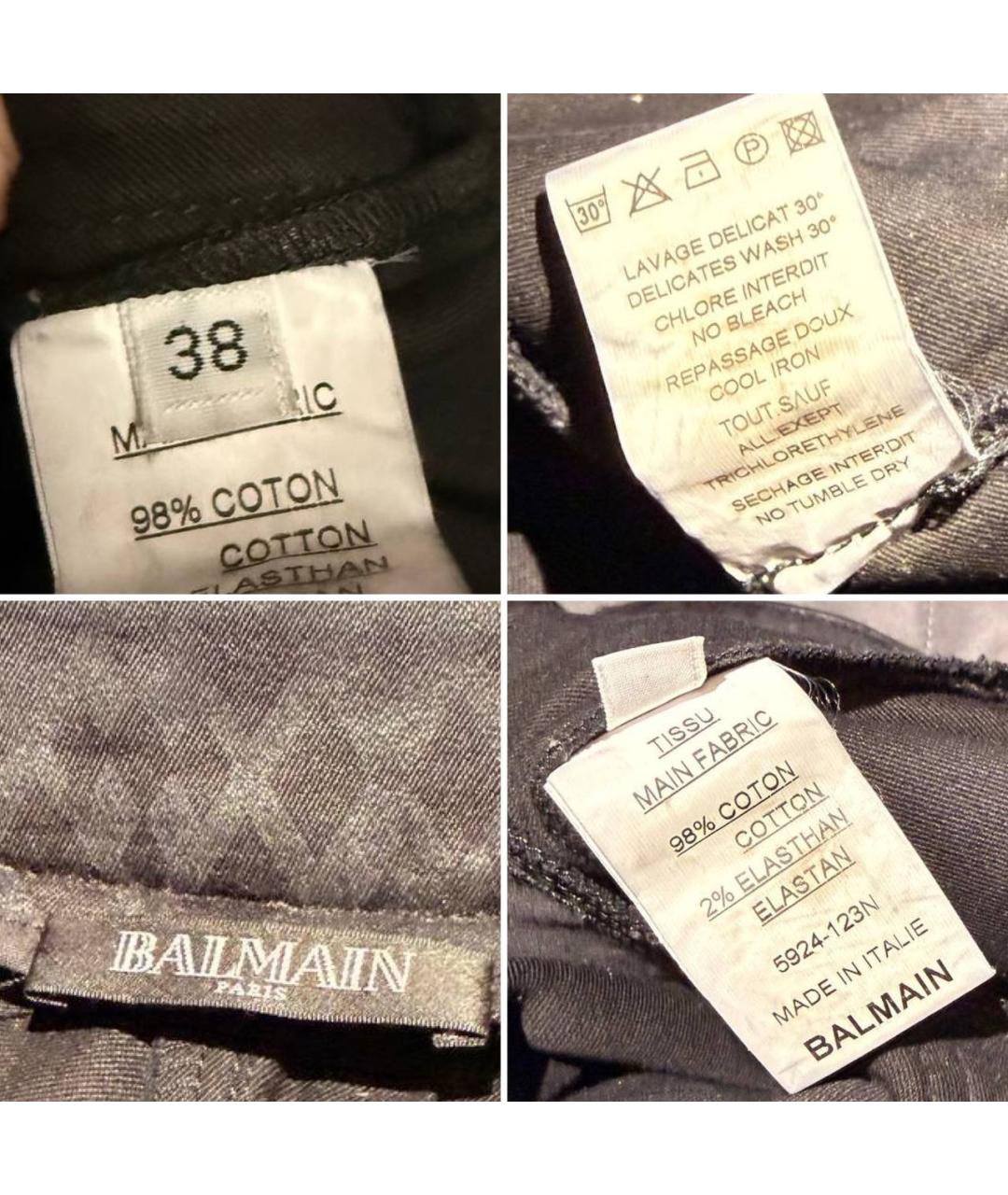 BALMAIN Черные хлопковые брюки узкие, фото 4