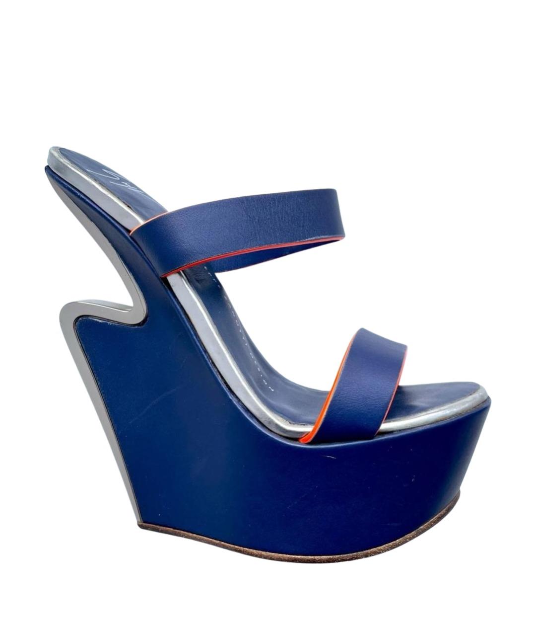 GIUSEPPE ZANOTTI DESIGN Темно-синие кожаные сабо, фото 1