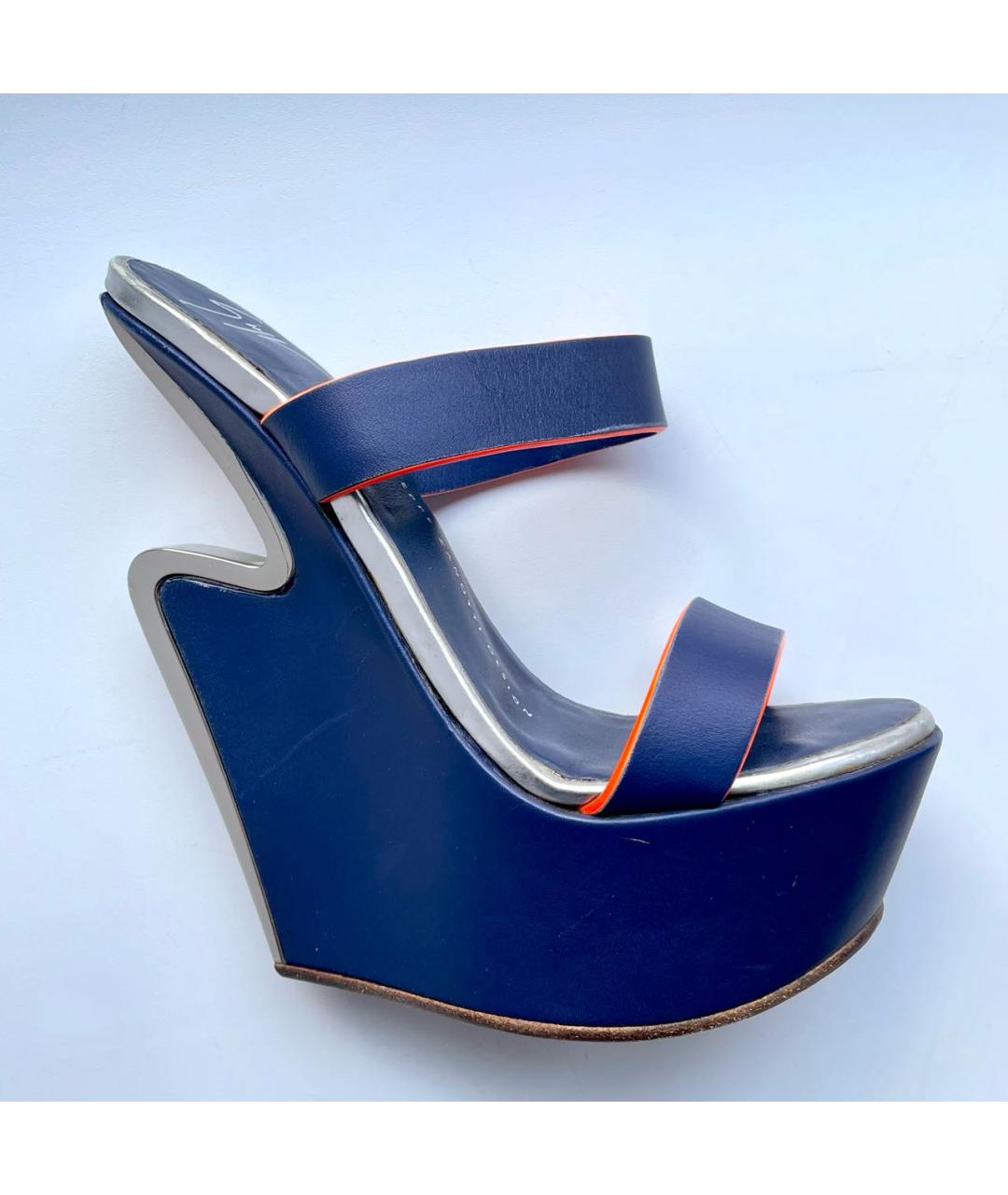 GIUSEPPE ZANOTTI DESIGN Темно-синие кожаные сабо, фото 9