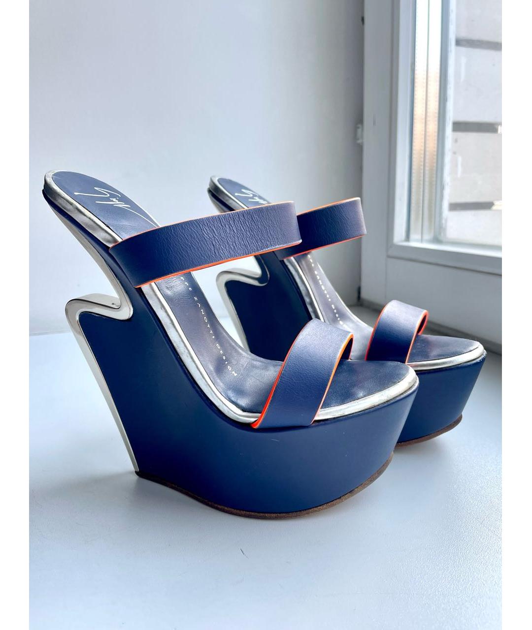 GIUSEPPE ZANOTTI DESIGN Темно-синие кожаные сабо, фото 2