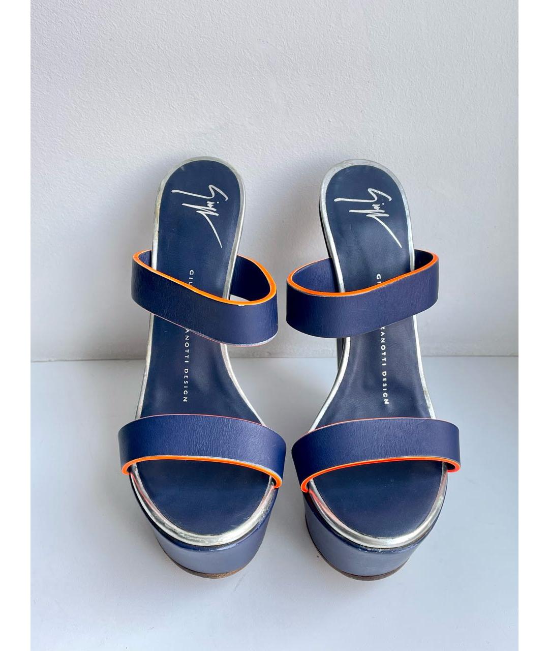 GIUSEPPE ZANOTTI DESIGN Темно-синие кожаные сабо, фото 3