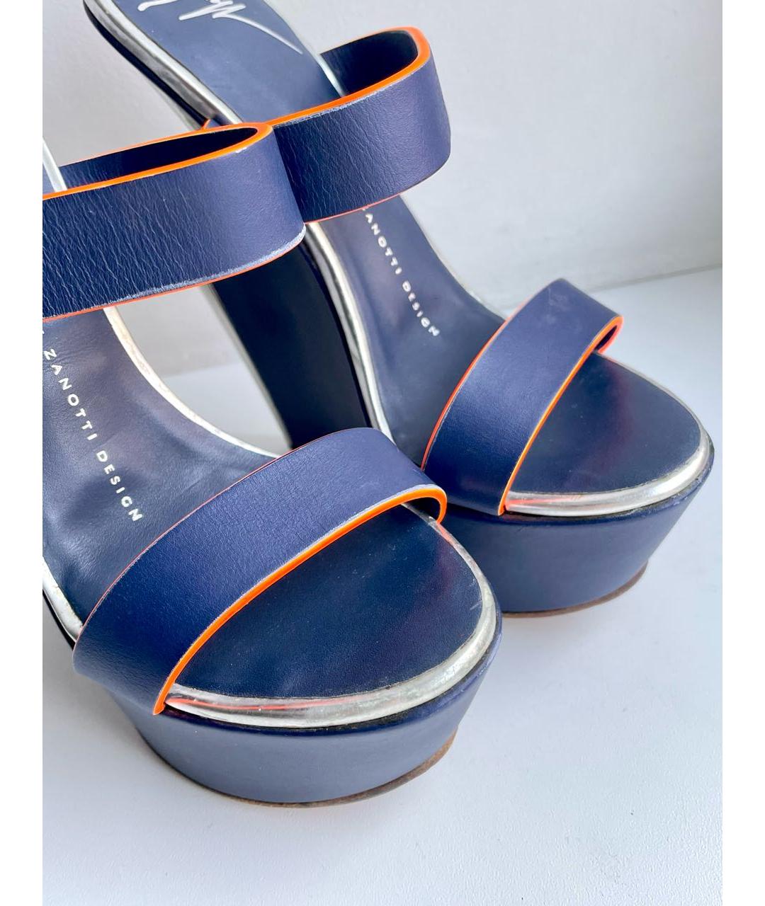 GIUSEPPE ZANOTTI DESIGN Темно-синие кожаные сабо, фото 5