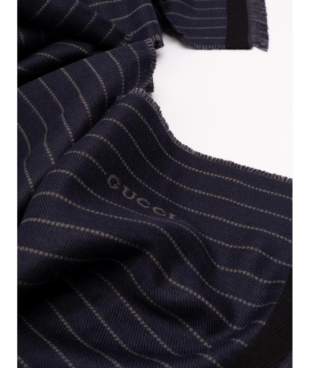 GUCCI Темно-синий шерстяной шарф, фото 2