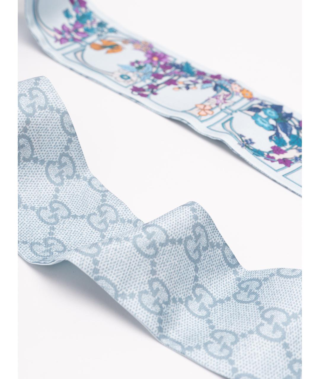 GUCCI Голубой шелковый шарф, фото 3