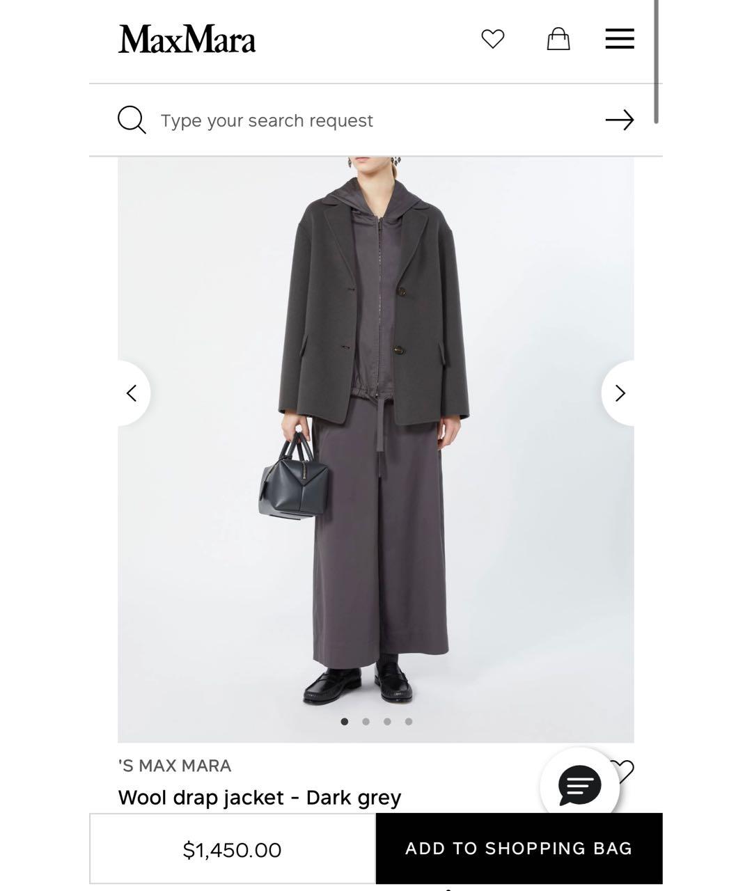 'S MAX MARA Антрацитовое шерстяное пальто, фото 2
