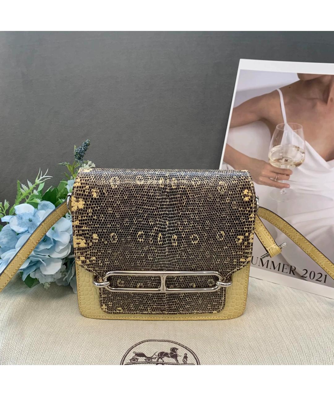 HERMES Бежевая сумка через плечо из экзотической кожи, фото 8