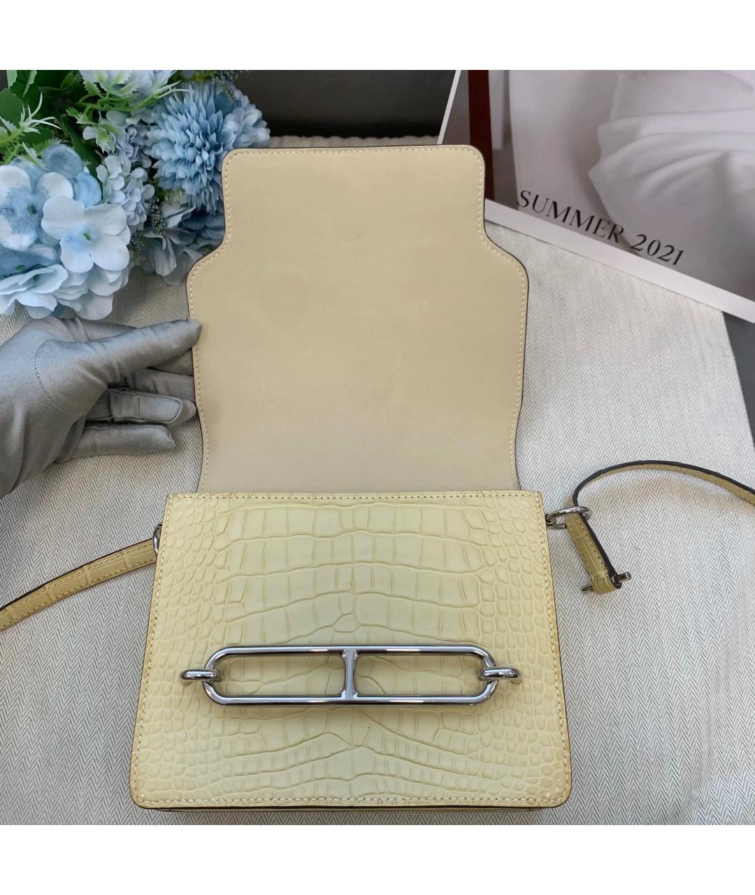 HERMES Бежевая сумка через плечо из экзотической кожи, фото 6