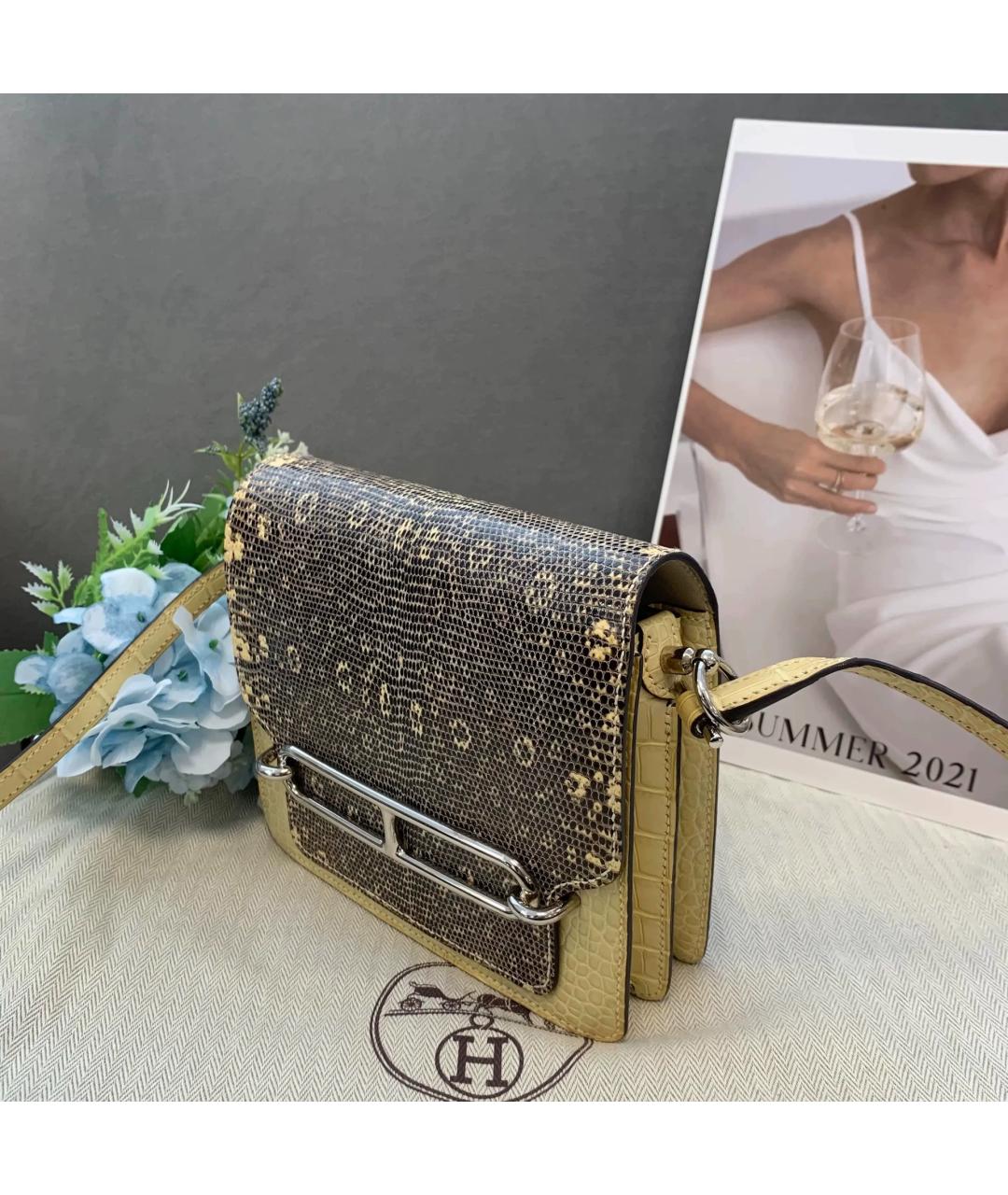 HERMES Бежевая сумка через плечо из экзотической кожи, фото 4