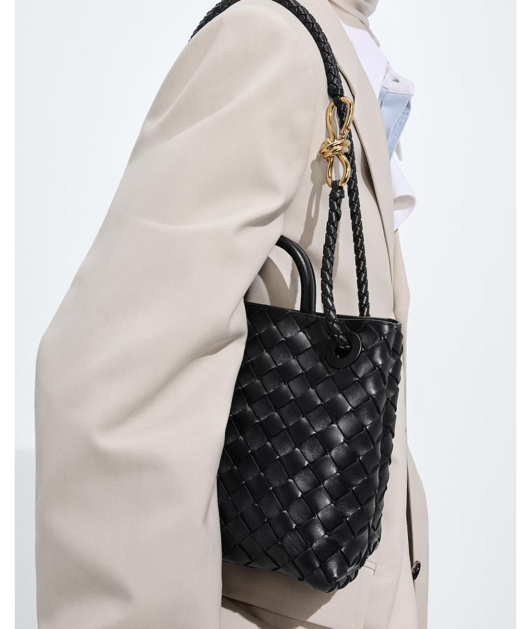 BOTTEGA VENETA Черная кожаная сумка с короткими ручками, фото 6