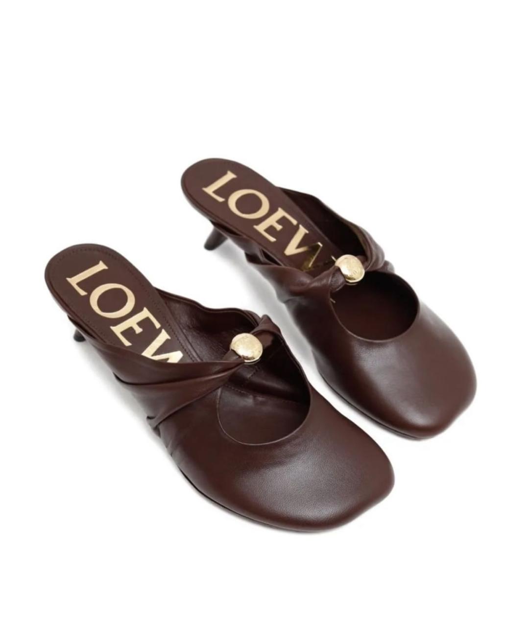 LOEWE Коричневые кожаные сабо, фото 2