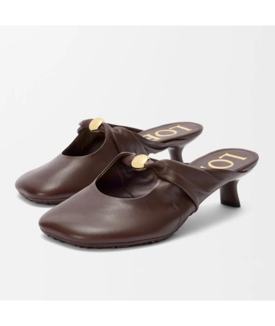 LOEWE Коричневые кожаные сабо, фото 4