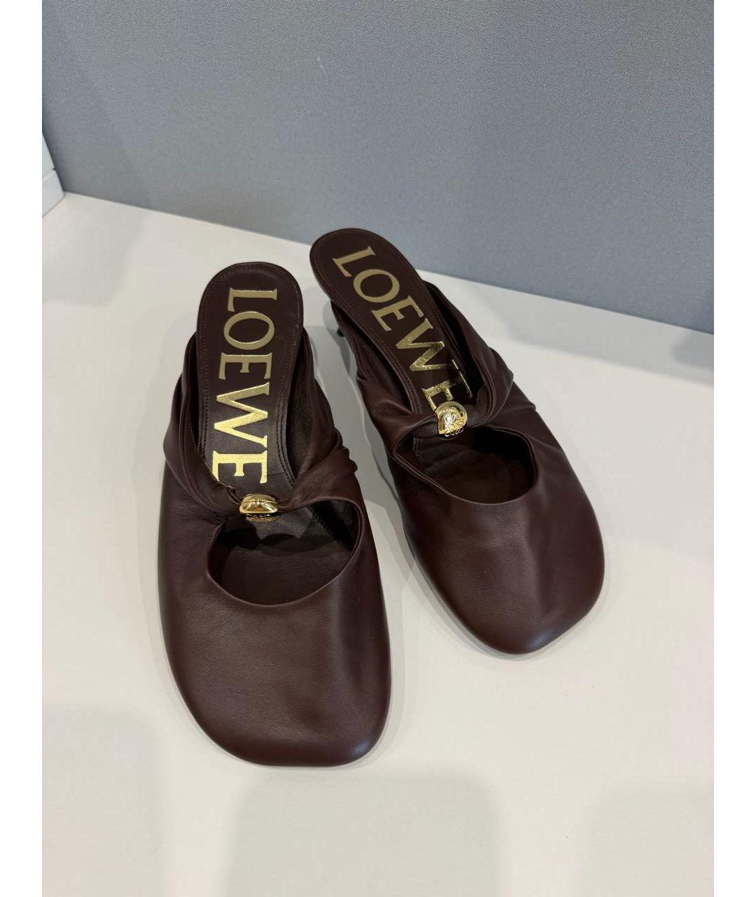 LOEWE Коричневые кожаные сабо, фото 8