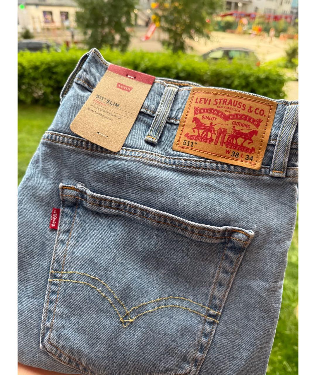 LEVI'S Голубые хлопко-полиэстеровые джинсы скинни, фото 5