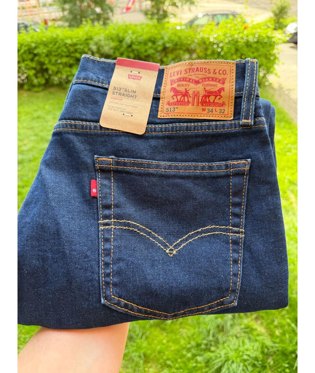 LEVI'S Темно-синие хлопок-полиэтиленовые прямые джинсы, фото 5