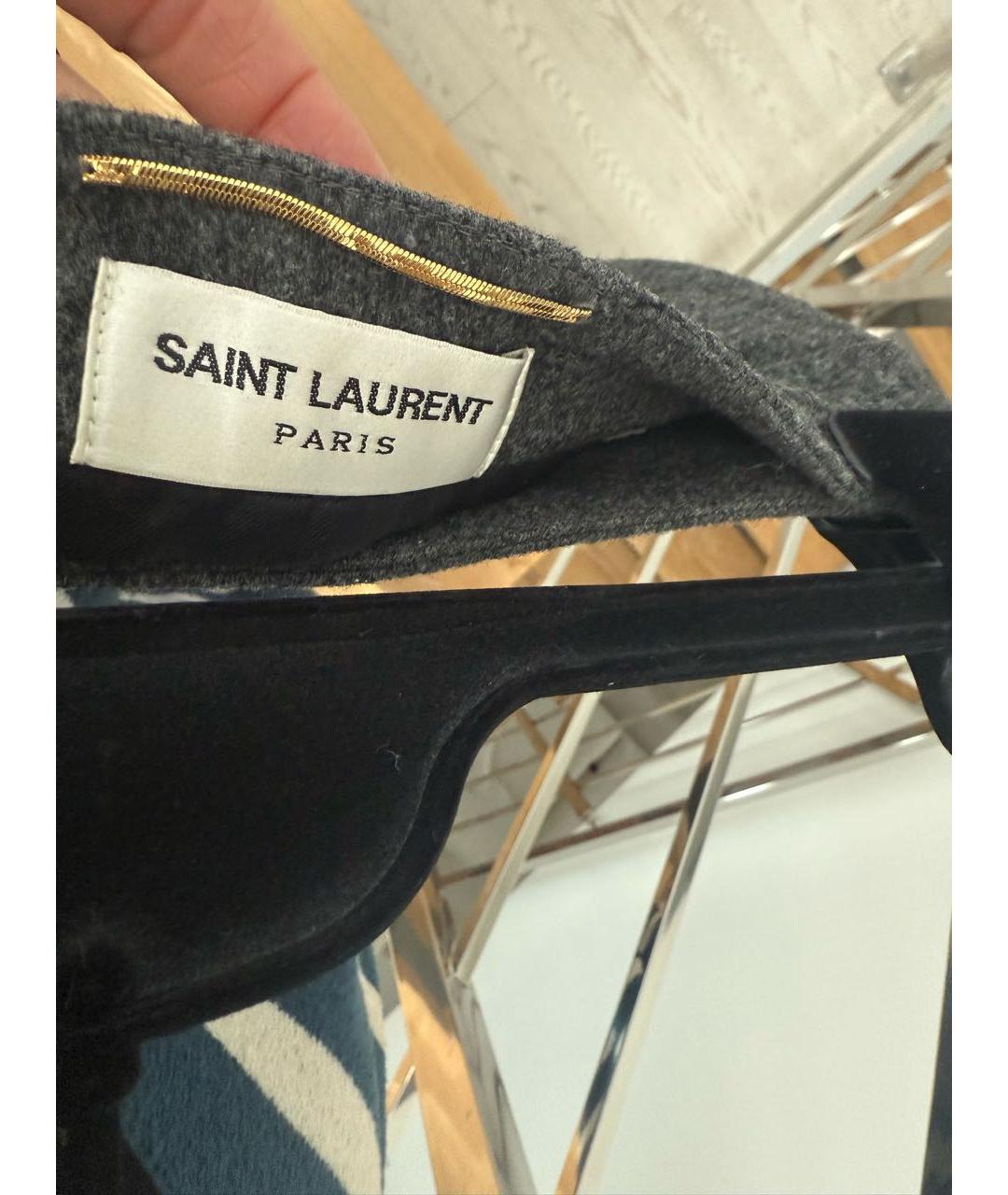 SAINT LAURENT Серая шерстяная юбка миди, фото 4