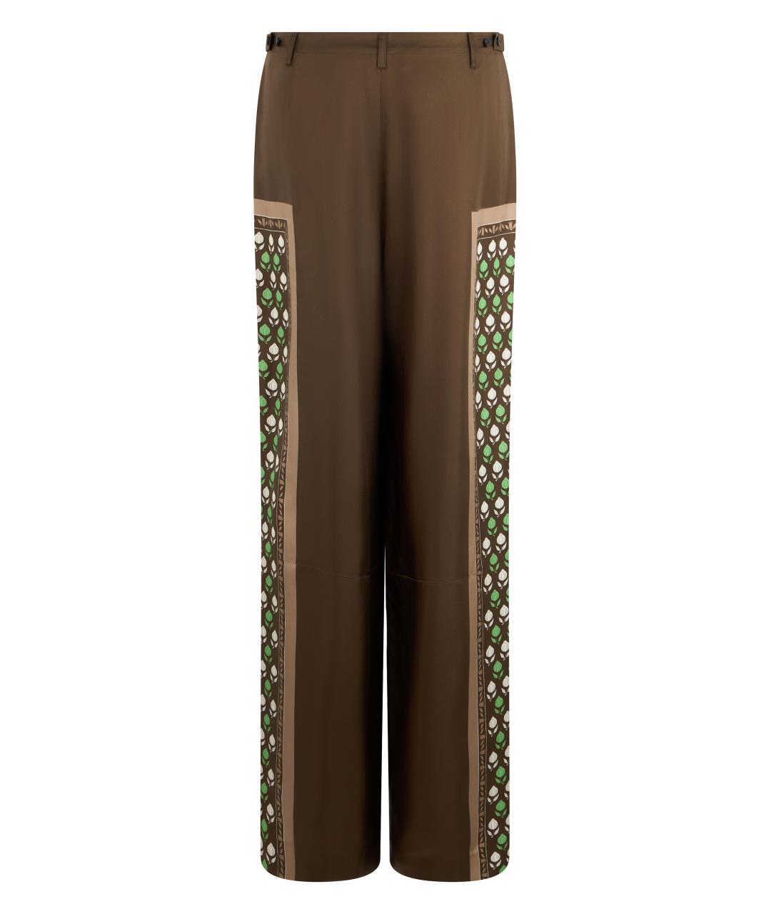 TORY BURCH Коричневые шелковые прямые брюки, фото 2