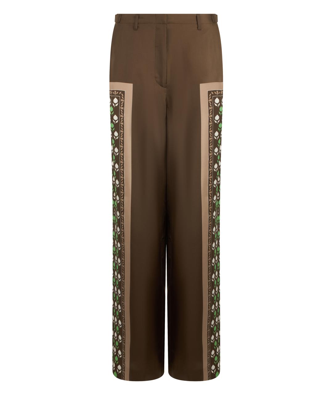 TORY BURCH Коричневые шелковые прямые брюки, фото 1