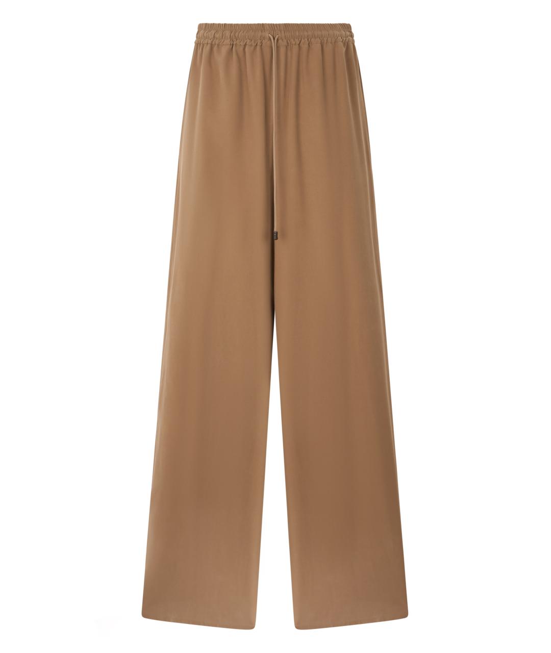 MAX MARA Бежевые шелковые брюки широкие, фото 1