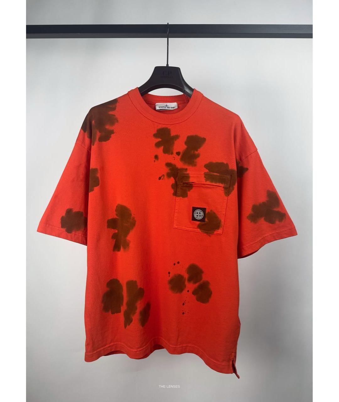 STONE ISLAND Оранжевая хлопковая футболка, фото 2