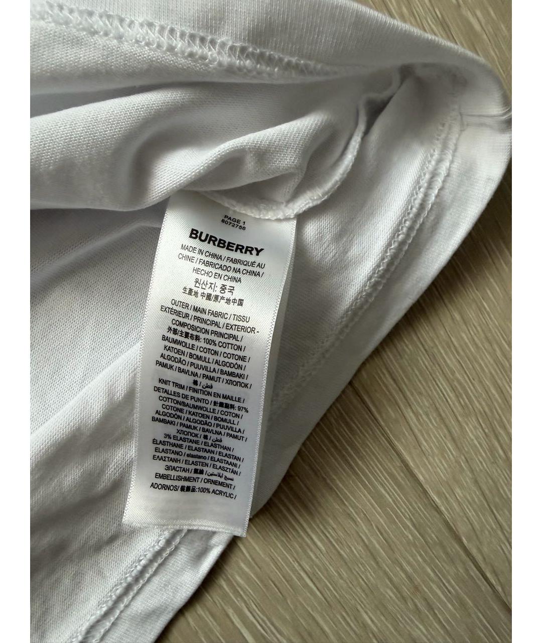 BURBERRY Белая хлопковая футболка, фото 5