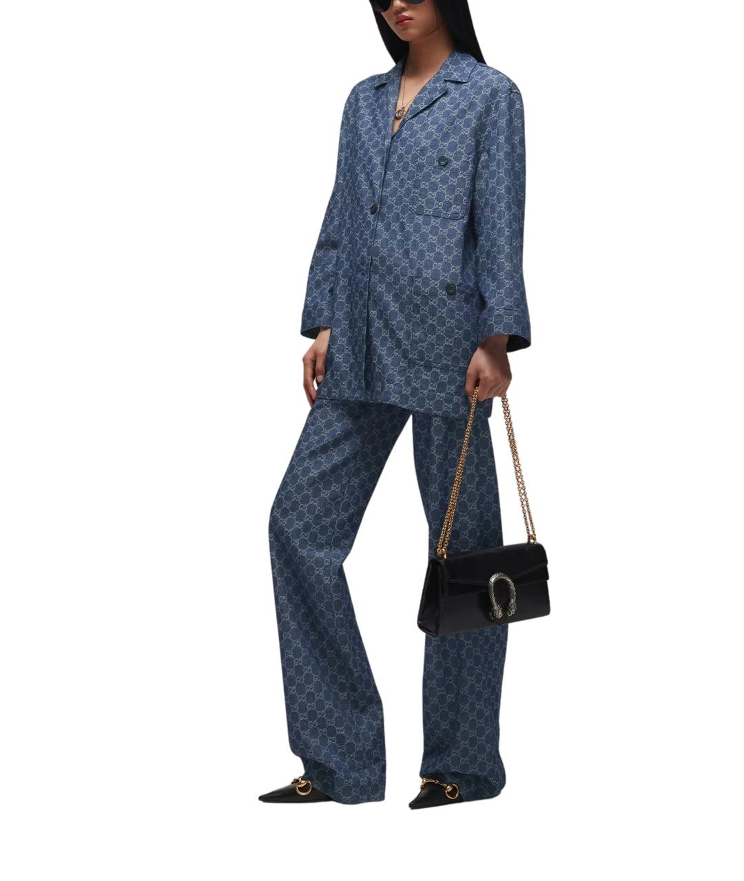 GUCCI Синие хлопковые прямые брюки, фото 2