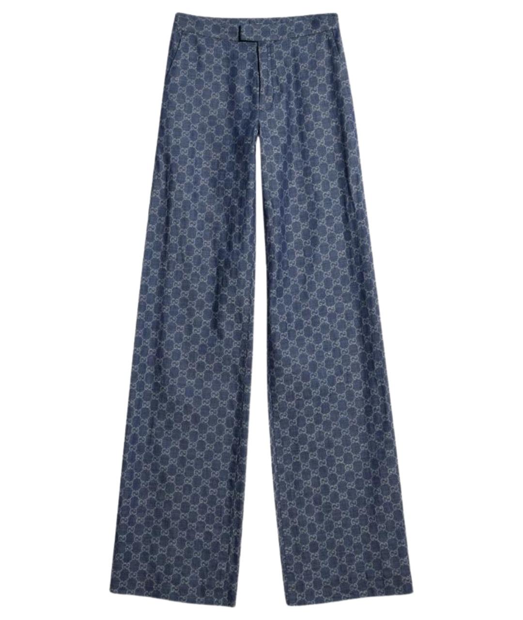 GUCCI Синие хлопковые прямые брюки, фото 1