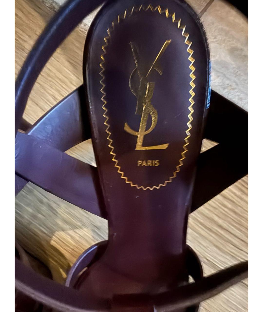 SAINT LAURENT Бордовые кожаные босоножки, фото 8
