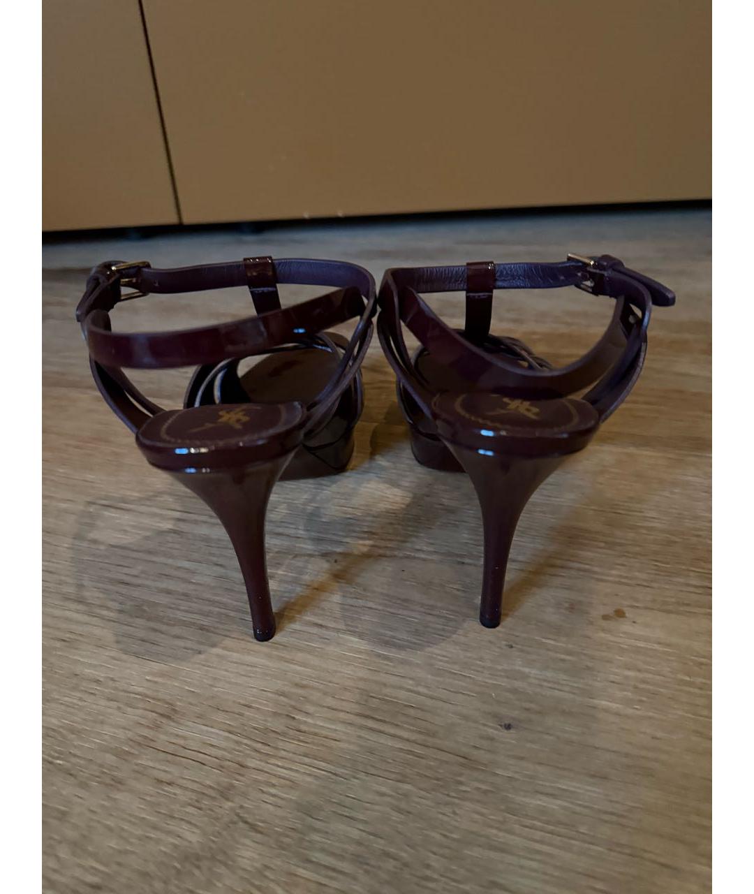 SAINT LAURENT Бордовые кожаные босоножки, фото 3