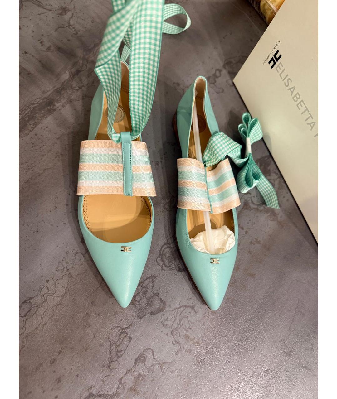 ELISABETTA FRANCHI Бирюзовые кожаные балетки, фото 2