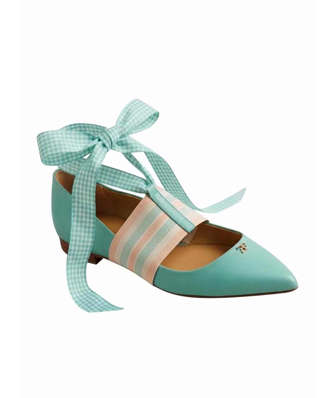 ELISABETTA FRANCHI Бирюзовые кожаные балетки, фото 1
