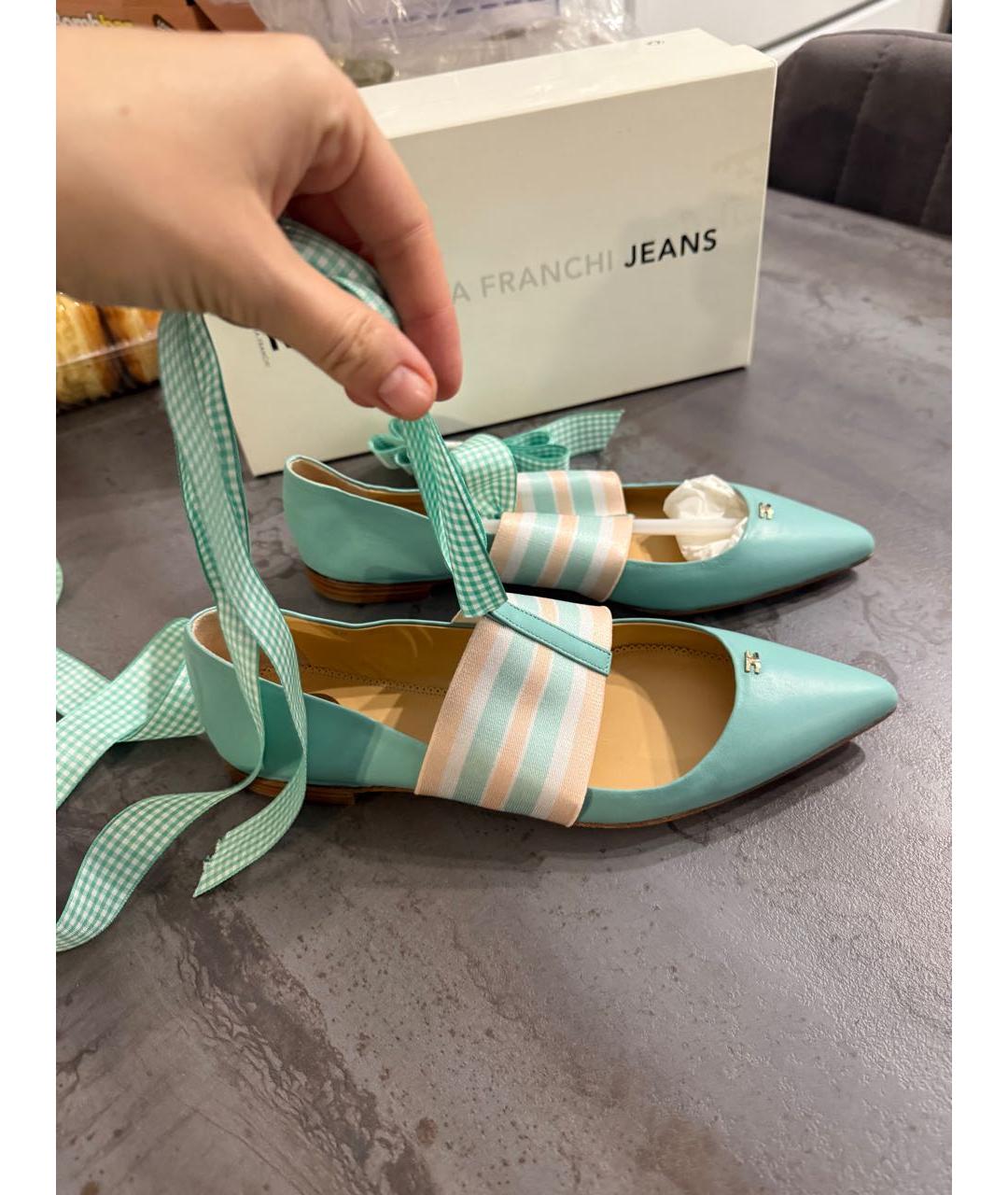 ELISABETTA FRANCHI Бирюзовые кожаные балетки, фото 7