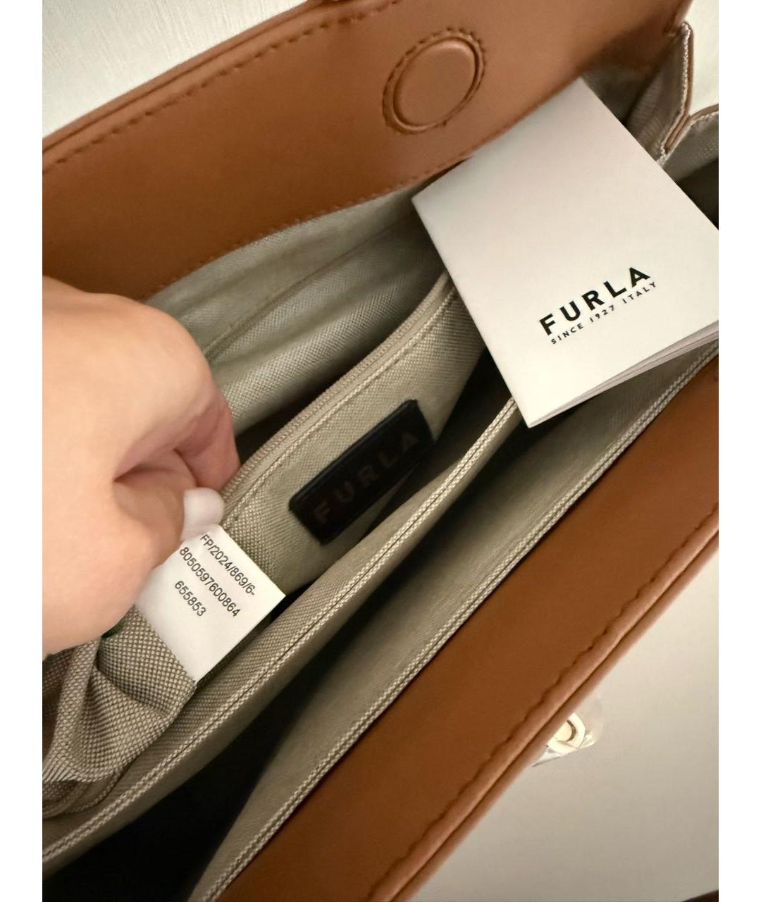 FURLA Коричневая кожаная сумка с короткими ручками, фото 8