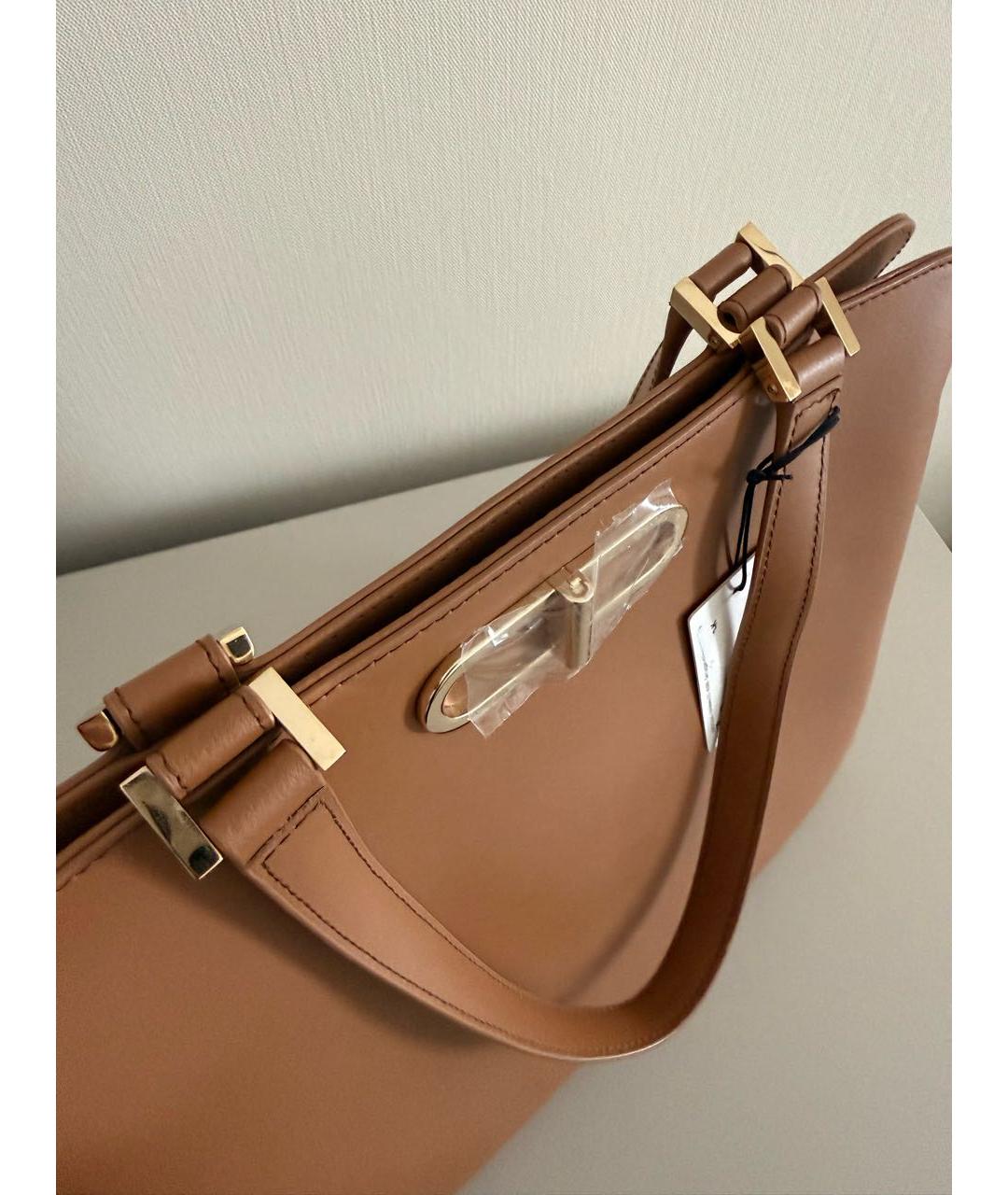 FURLA Коричневая кожаная сумка с короткими ручками, фото 4