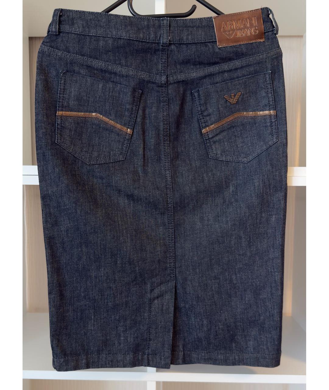 ARMANI JEANS Темно-синяя хлопко-эластановая юбка миди, фото 5