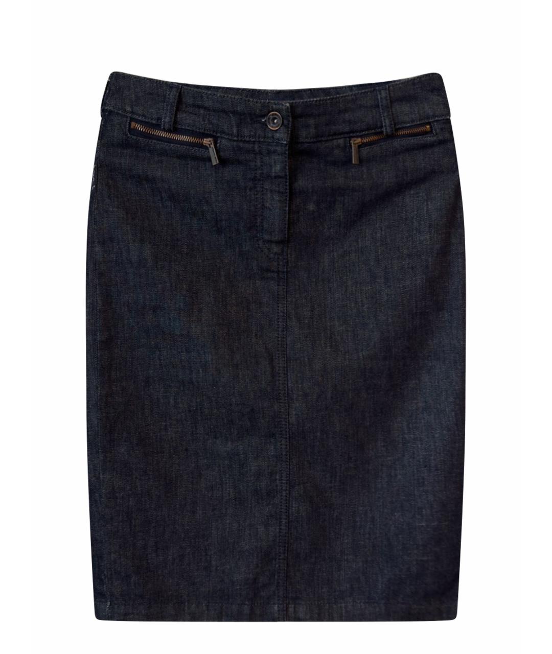 ARMANI JEANS Темно-синяя хлопко-эластановая юбка миди, фото 1