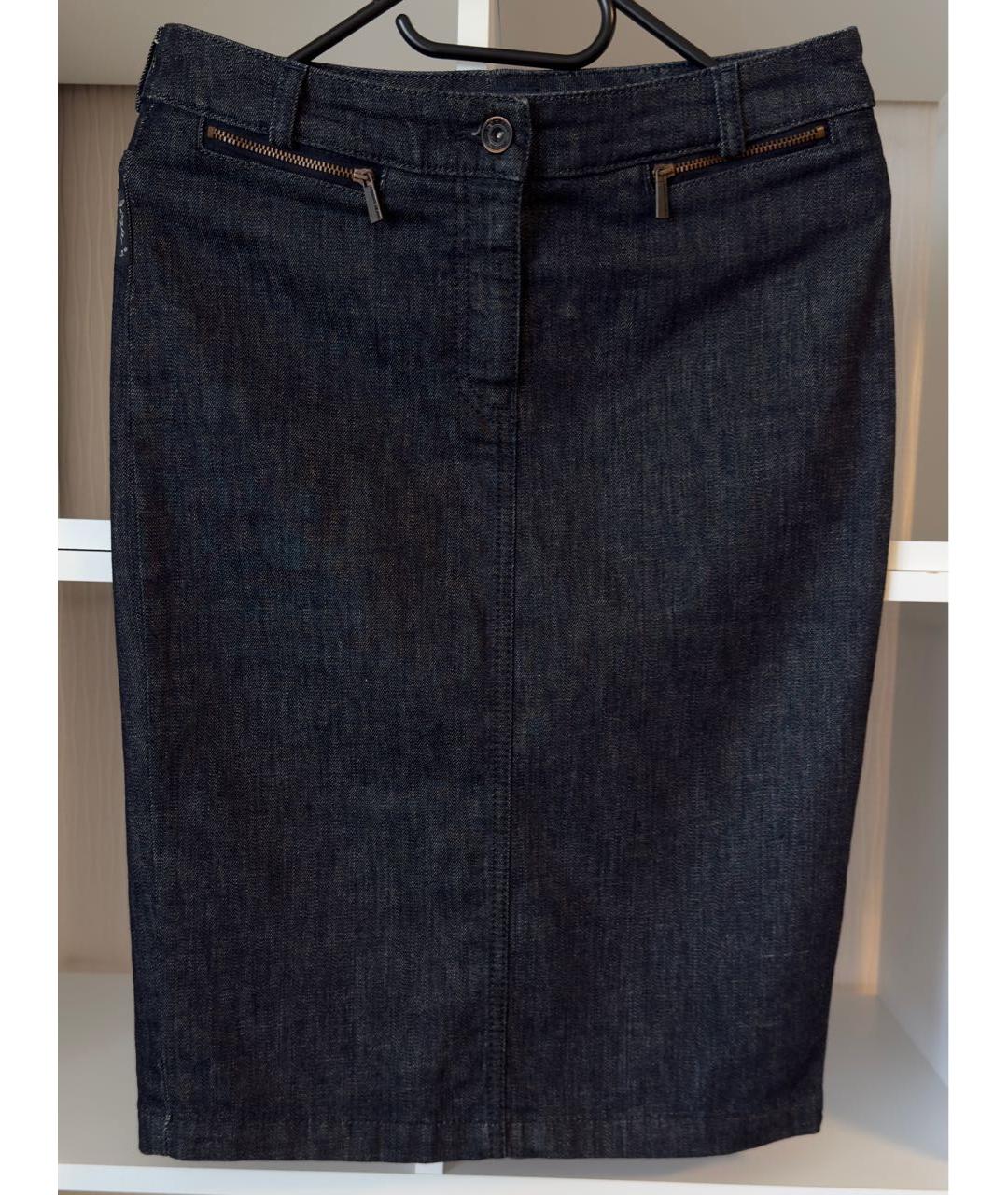 ARMANI JEANS Темно-синяя хлопко-эластановая юбка миди, фото 8