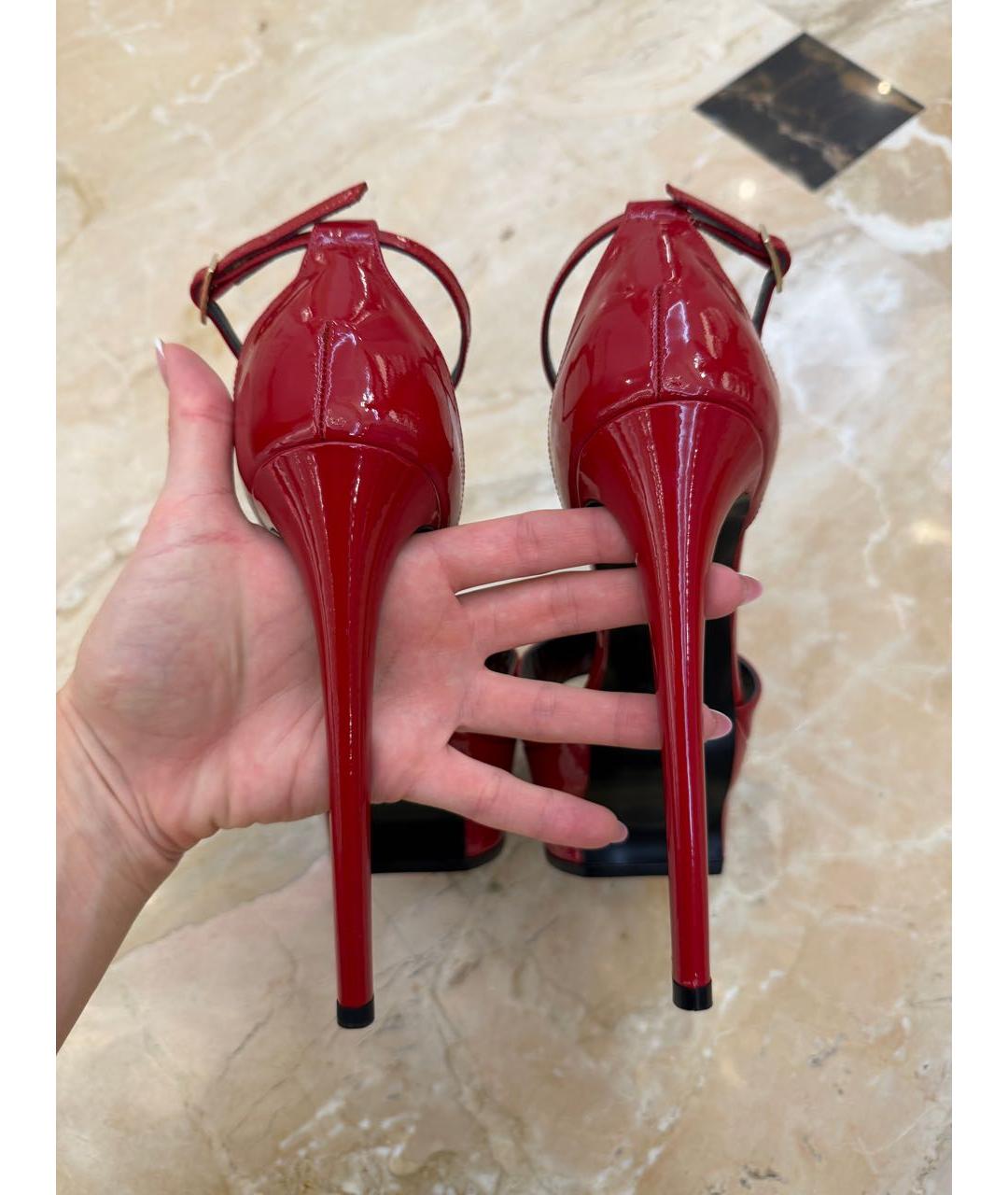 ROBERTO CAVALLI Бордовые босоножки из лакированной кожи, фото 4