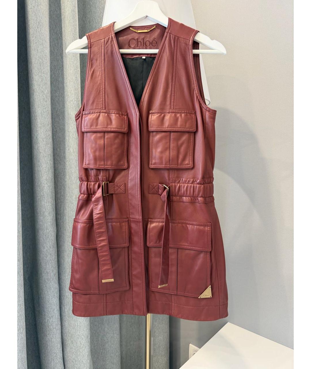 CHLOE Бордовое кожаное повседневное платье, фото 3
