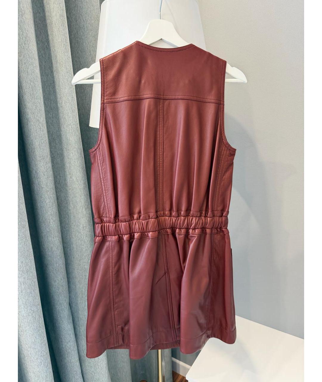CHLOE Бордовое кожаное повседневное платье, фото 5