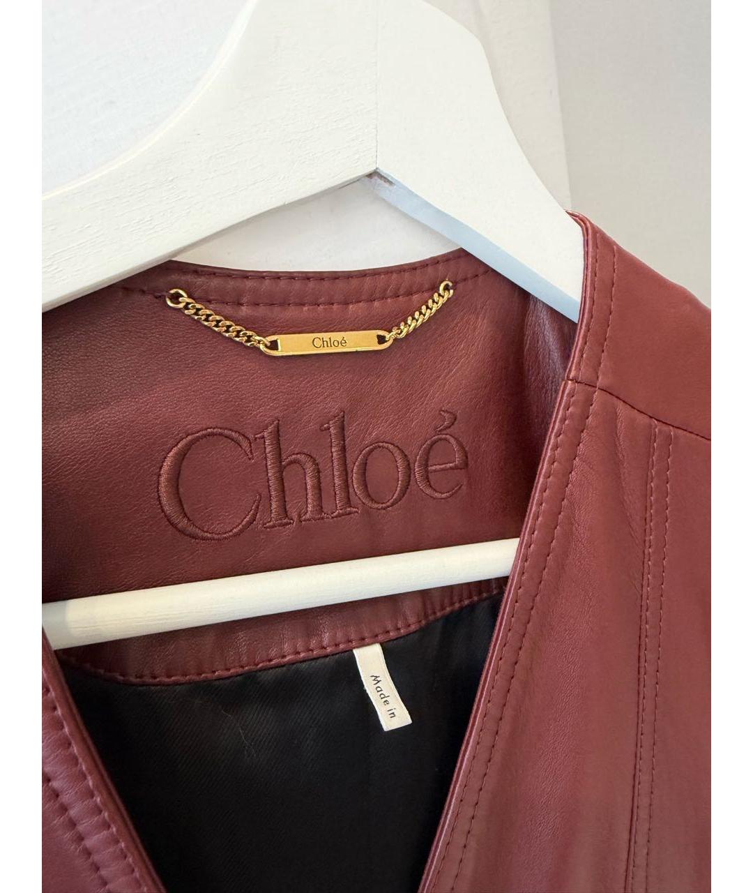 CHLOE Бордовое кожаное повседневное платье, фото 4