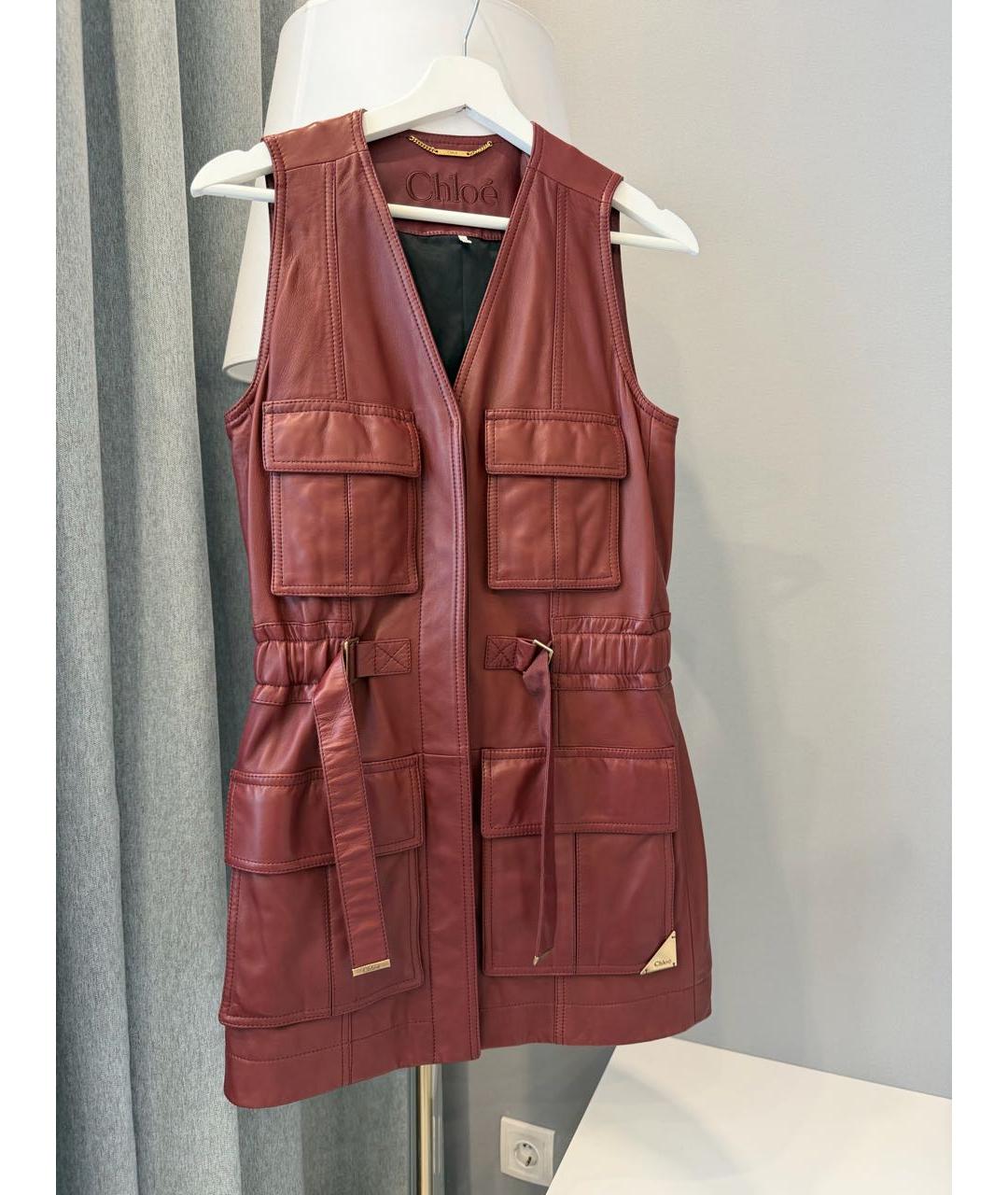 CHLOE Бордовое кожаное повседневное платье, фото 8