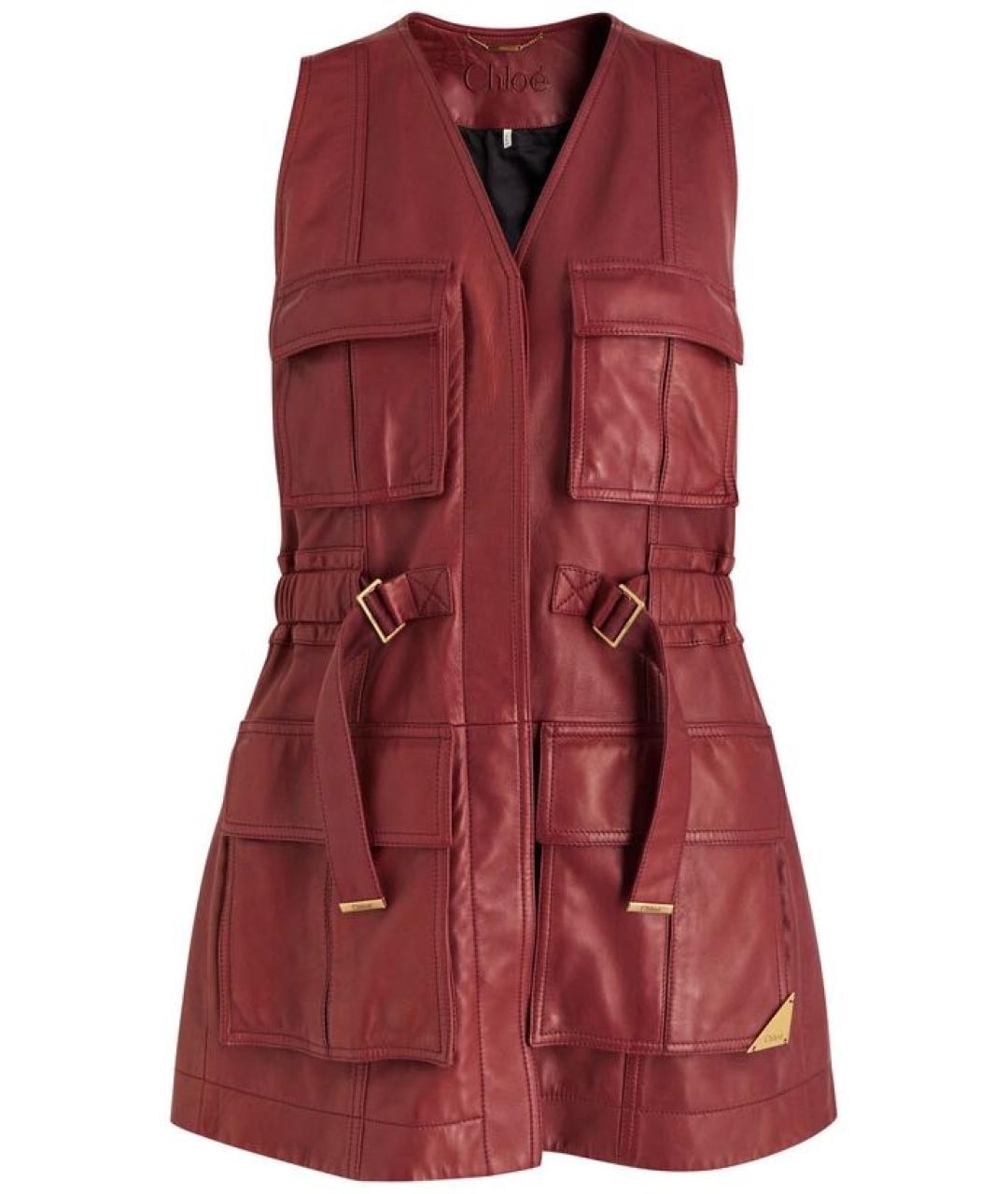 CHLOE Бордовое кожаное повседневное платье, фото 1